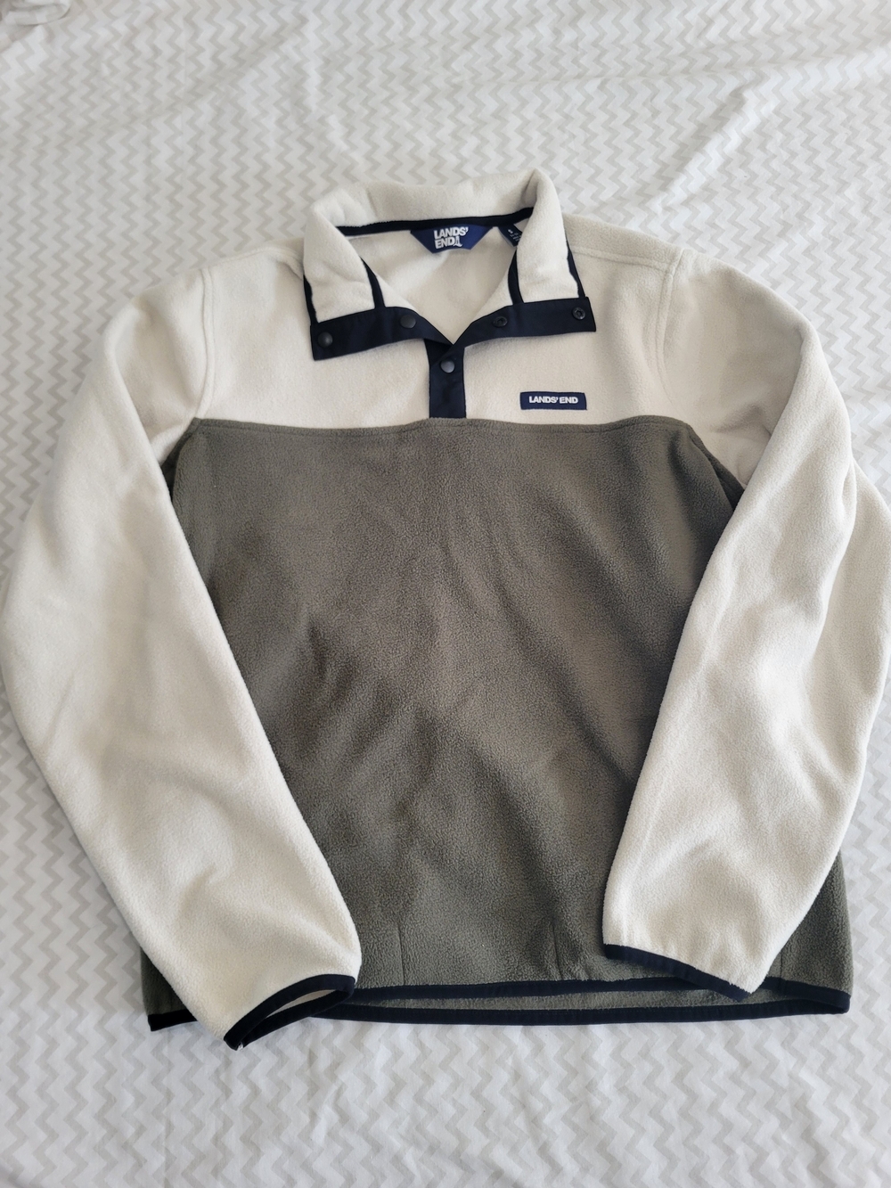Lands' End Men's Colorblock Fleece Snap Mock Neck Pullover w/ Pockets Size Small